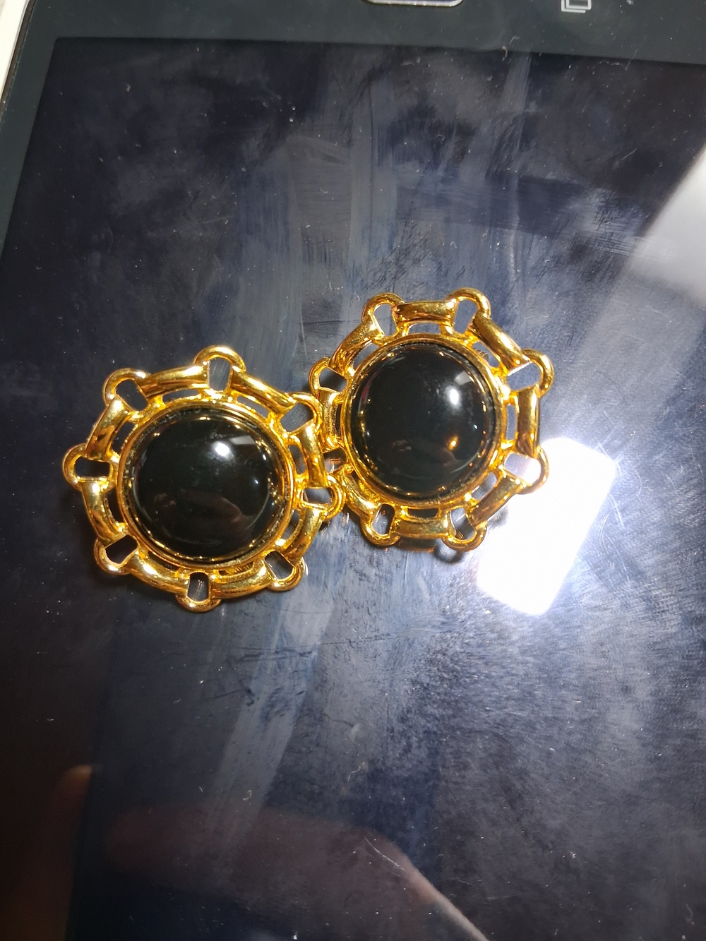 Monet Gold-Tone Button Hair Clips with Black Center